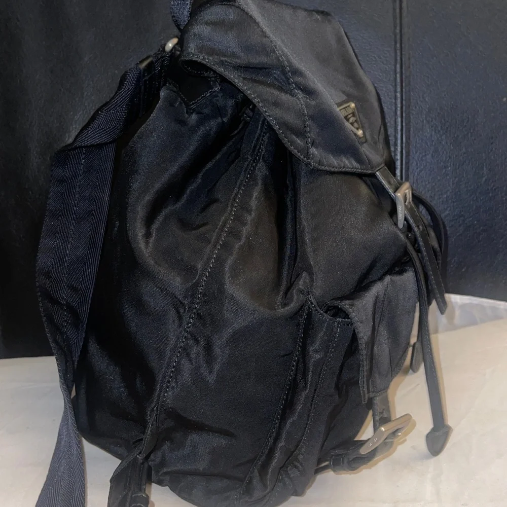 Black Vintage Prada Tessuto Nylon Backpack Unisex (Small Size) w/ AD COA